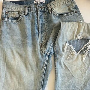 Redone 90s straight leg with raw hem and knee rip